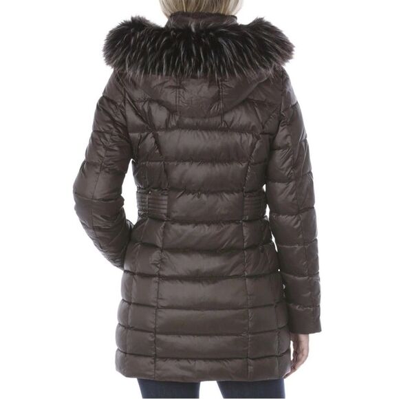 Laundry by Shelli Segal Quilted Puffer Coat Faux Fur Hood Coffee/Brown Medium - Picture 3 of 12
